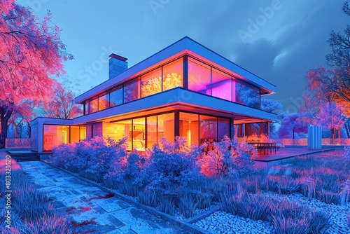 Infrared thermovision image of a house, insulation concept photo