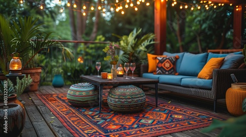 Bold Outdoor Rug: Patio Party Decor, generative ai