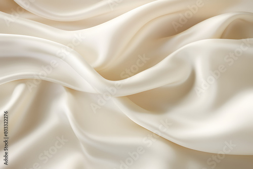 Soft and flowing ivory silk satin background with gentle drapery and undulating folds, showcasing the beauty of luxury fabrics, Generative Ai,