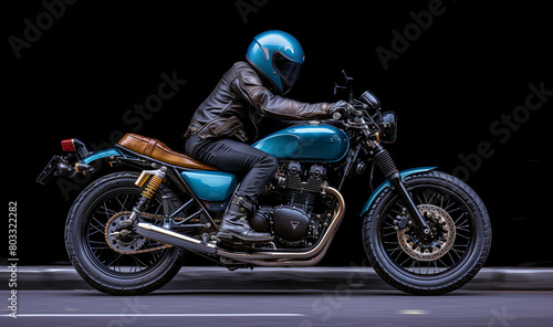 Sleek motorcycle against a dark background in motion photo