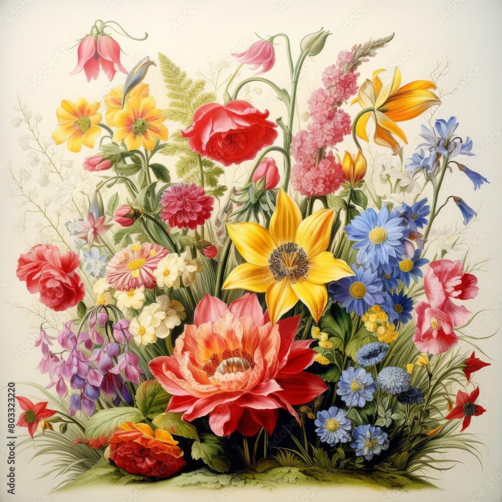 A beautiful painting of a bouquet of flowers A beautiful painting of a bouquet of flowers