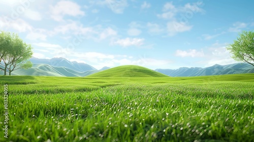 Green rolling hills under blue sky