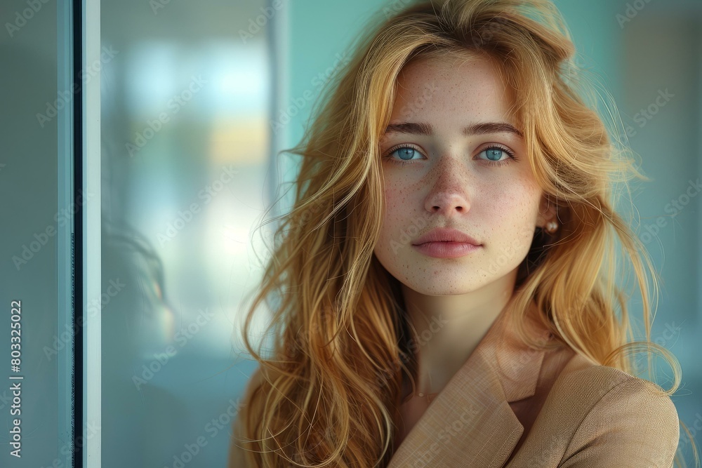 Portrait of a beautiful young woman with long red hair and blue eyes Portrait of a beautiful young woman with long red hair and blue eyes