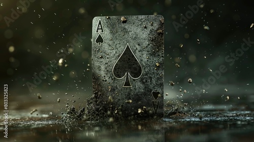 A playing card on a stone with a dark background photo