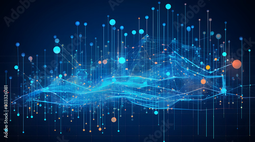 Machine Learning Data Model Diagram on Blue Background Predictive Analytics Visualization
