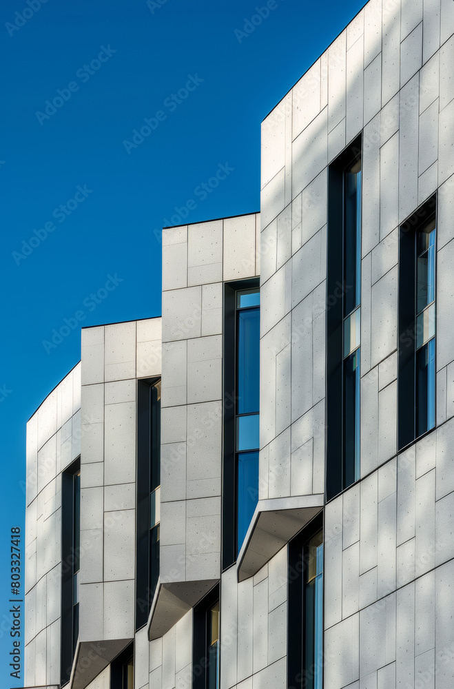 façade d'un bâtiment à l'architecture moderne sur ciel bleu façade d'un bâtiment à l'architecture moderne sur ciel bleu