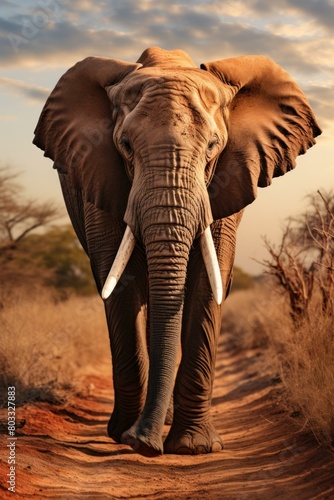 African elephant walking in the savanna © duyina1990