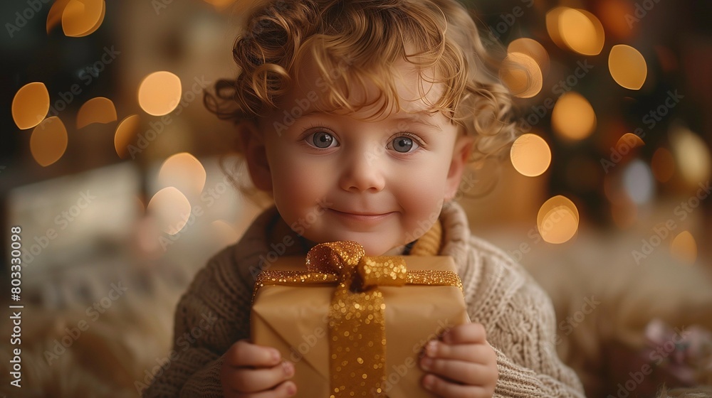 Happy Kid Revealing Birthday Gift, generative ai Happy Kid Revealing Birthday Gift, generative ai