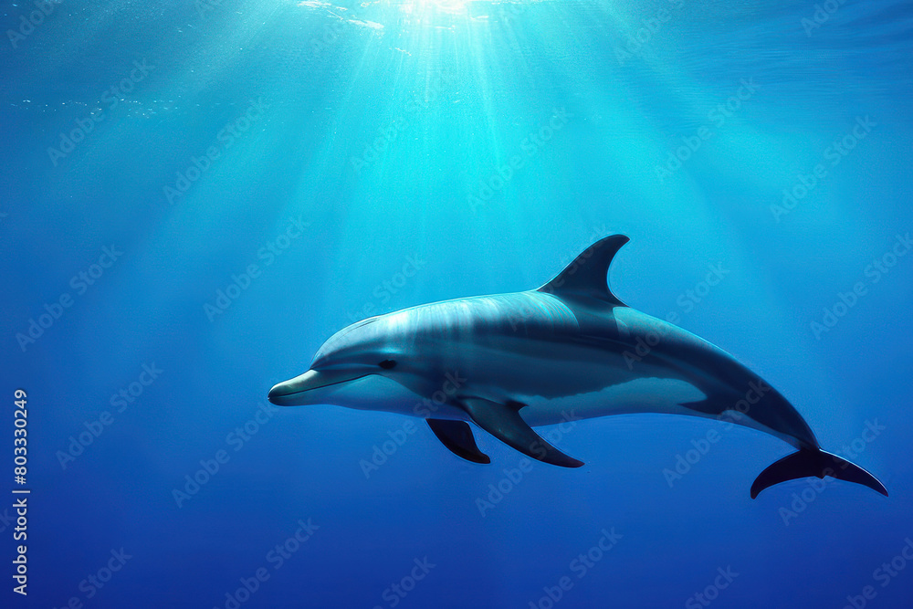 Fototapeta premium Graceful dolphin swimming in the clear blue ocean, symbolizing wildlife in harmony