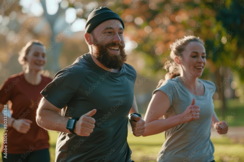 Group of People Running in Park Group of People Running in Park