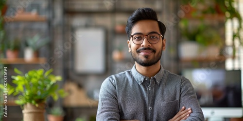 Portrait of a young Indian man smiling in front of a camera