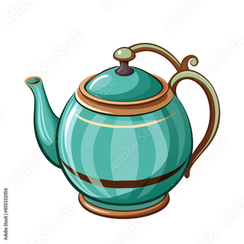 ceramic teapot cartoon style on white background