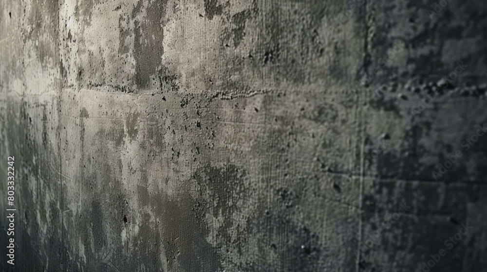 Rough concrete wall with cracks and scratches in perspective