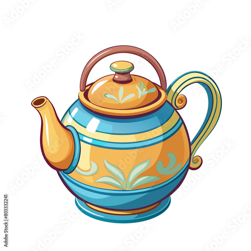 ceramic teapot cartoon style on white background