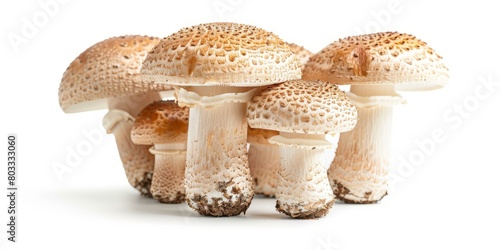Group of fresh agaricus mushrooms isolated on white background photo