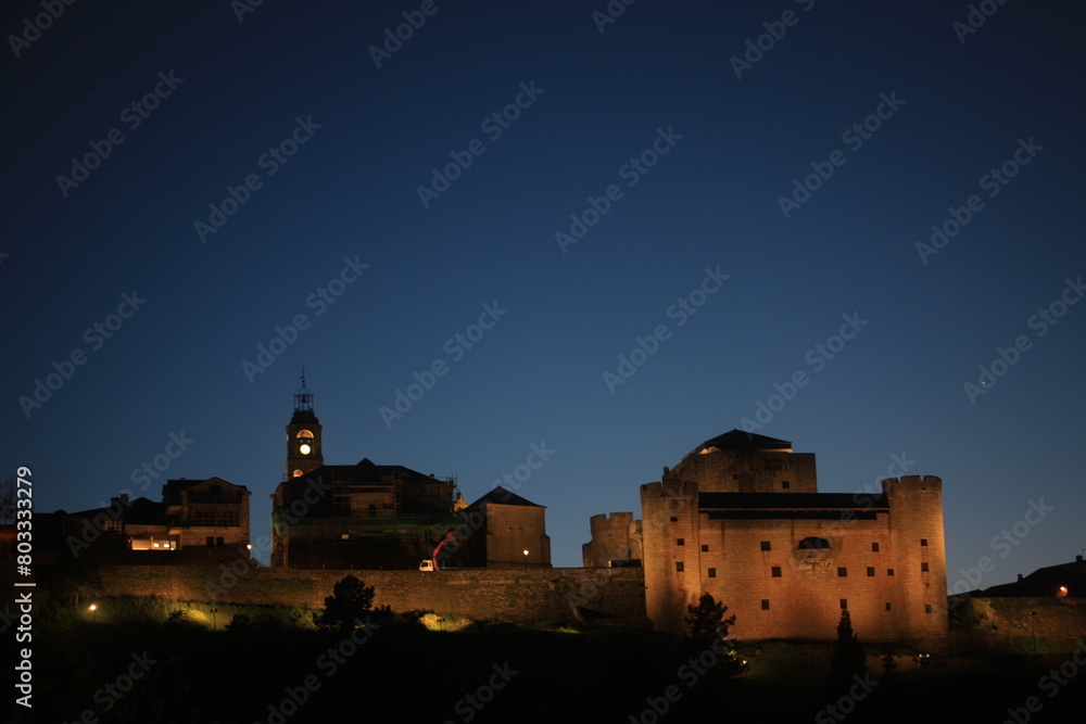 View of the Castle of the Counts of Benavente and church in the northern Spanish city of Puebla at night
View of the Castle of the Counts of Benavente and church in the northern Spanish city of Puebla at night