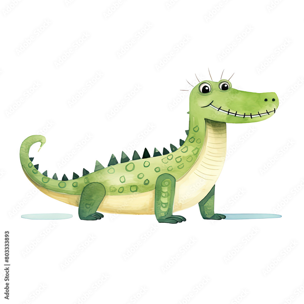 Fototapeta premium AI-Generated Watercolor Alligator Clip Art Illustration. Isolated elements on a white background.
