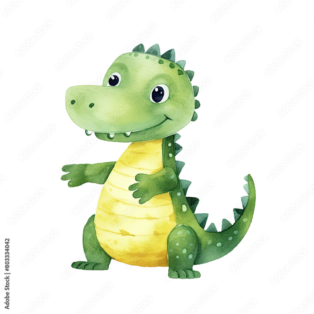 Fototapeta premium AI-Generated Watercolor Alligator Clip Art Illustration. Isolated elements on a white background.
