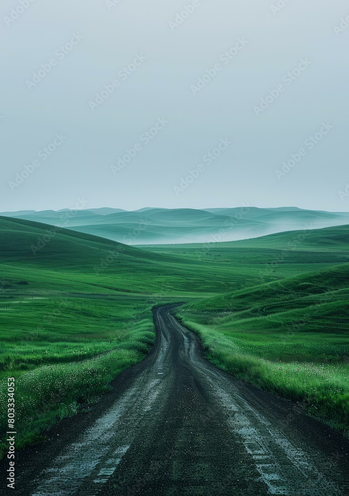 Country road through the green hills