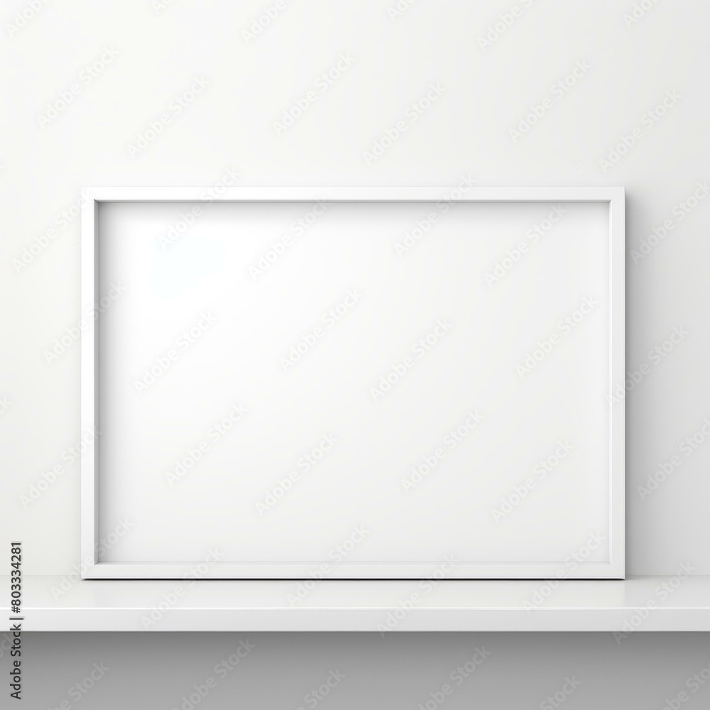 White picture frame on white shelf White picture frame on white shelf