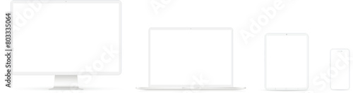 PC Monitor, Laptop, Tablet, Smartphone in white color
