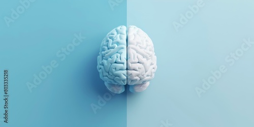 Blue and white brain on blue background photo