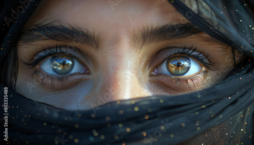 Recreation of pretty eyes woman behind a islamic veil photo