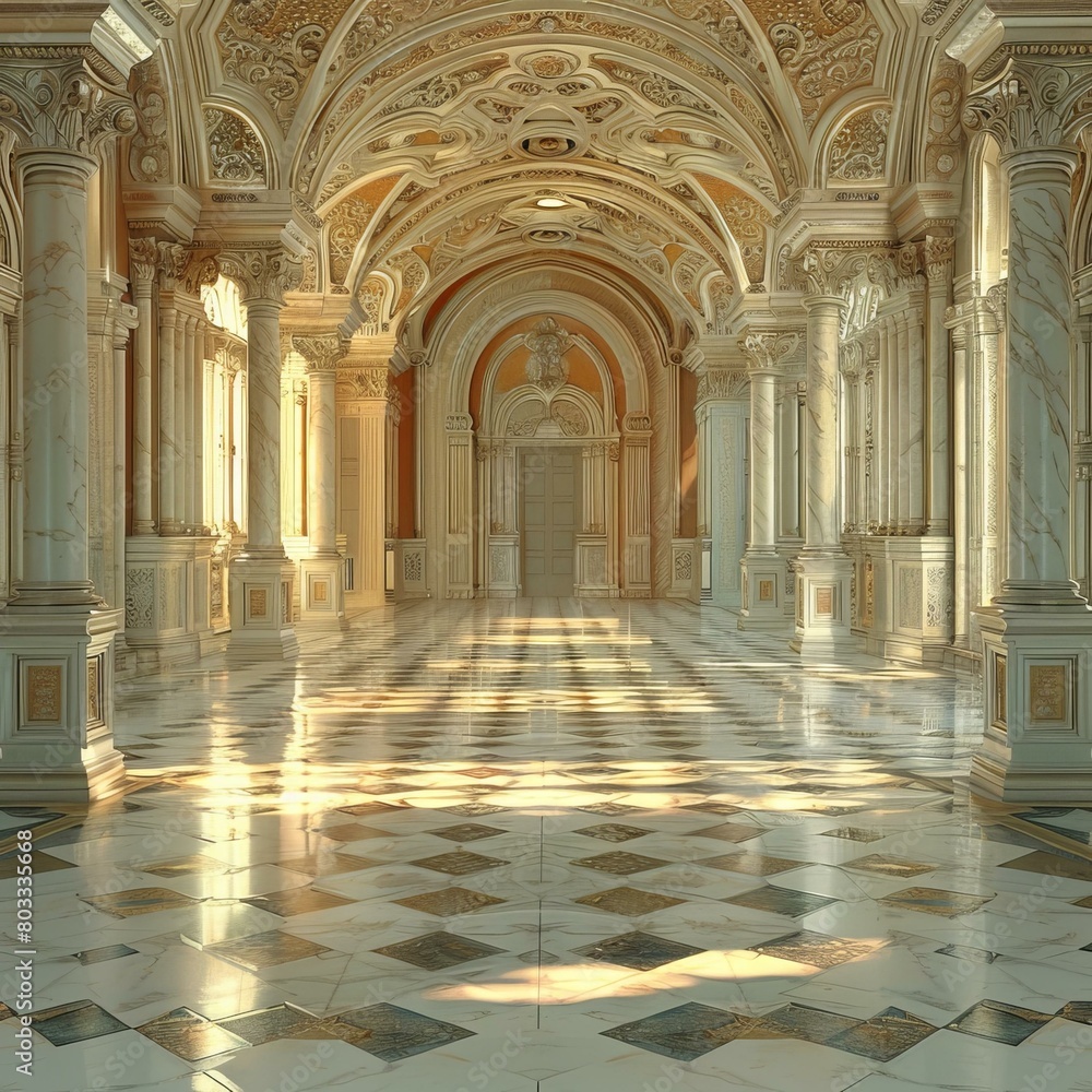 ornate hallway with marble floor and columns ornate hallway with marble floor and columns