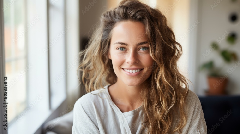 Portrait of a smiling young woman with long brown hair Portrait of a smiling young woman with long brown hair