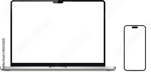 Isolated laptop and smartphone with transparent screen