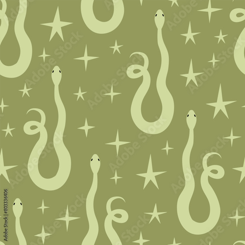 Seamless pattern with silhouette of snakes. Vector flat background in boho style