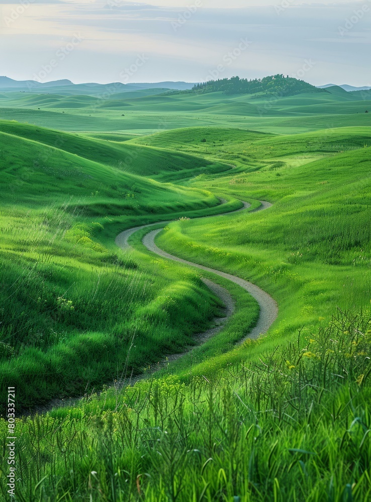 Curving Road Through A Verdant Grassland Curving Road Through A Verdant Grassland