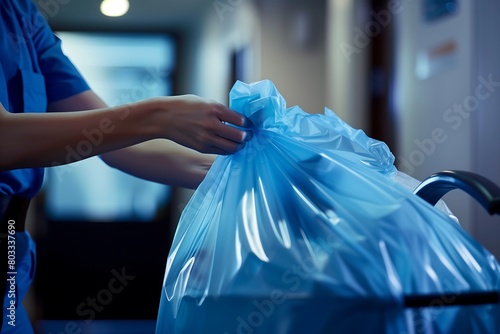 Janitor Removing Trash in Office