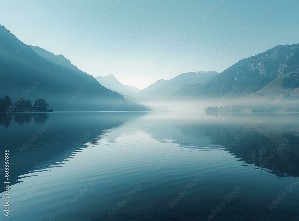 Tranquil mountain lake in the morning