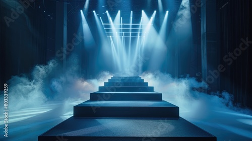 Chic podium on a fashion runway, backlight highlighting elegant apparel photo