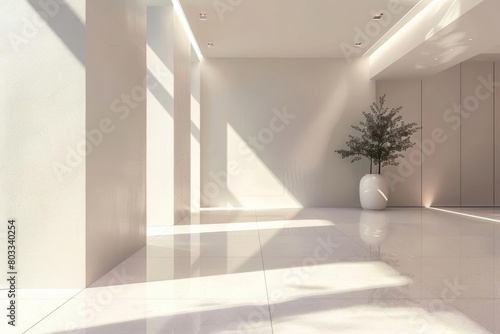 architectural interior space with clean lines and natural light minimalist 3d render