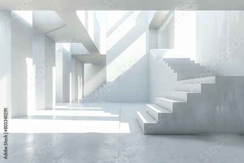 architectural interior space with clean lines and natural light minimalist 3d render