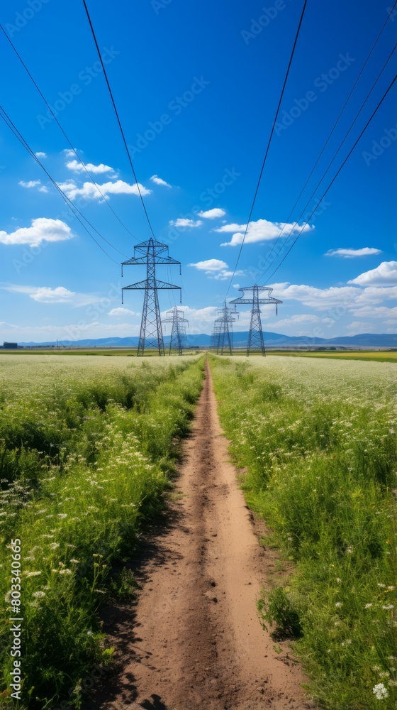 Power lines in a rural field