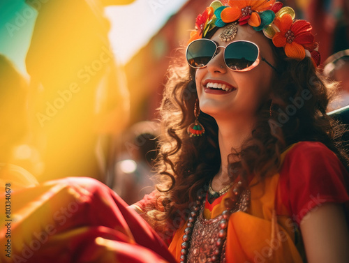 Young beautiful indian woman giving happy expression photo