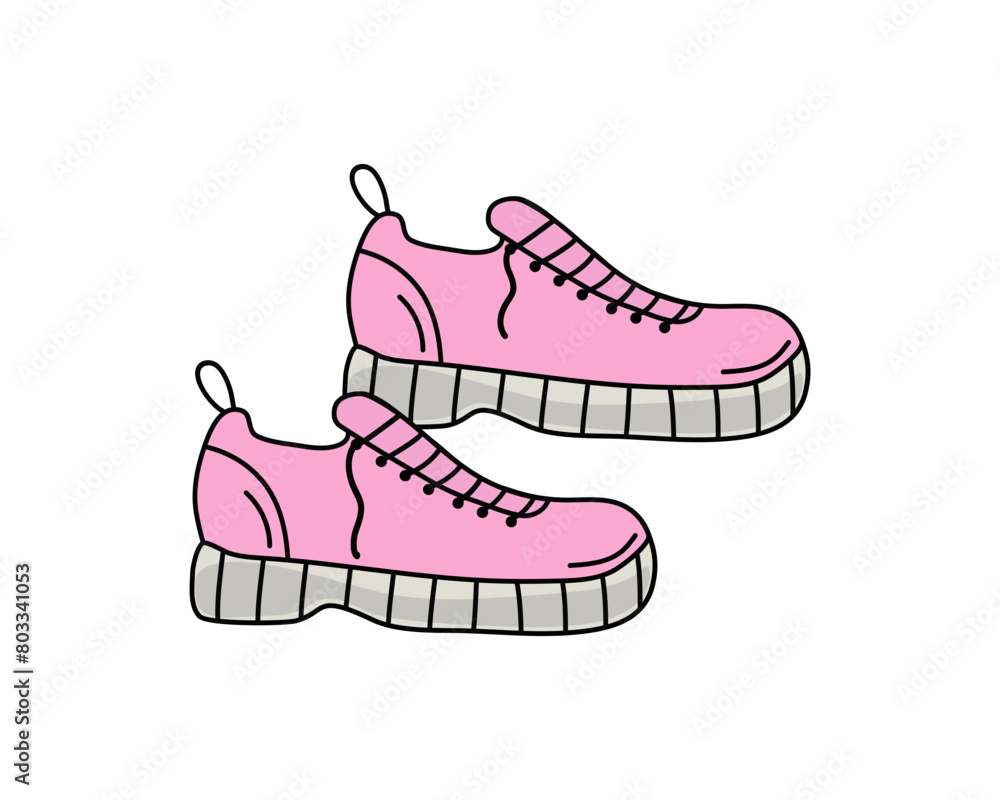 Sneakers for running and sports. Pink modern sneakers. Sport shoes. Flat vector illustration isolated on white background. Sneakers for running and sports. Pink modern sneakers. Sport shoes. Flat vector illustration isolated on white background.