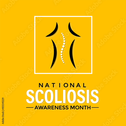 Vector illustration on the theme of National Scoliosis awareness month observed each year in June. Green ribbon with human body design illustration. Banner poster, flyer and background design.
