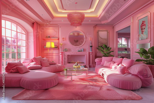 pink themed living room interior background 