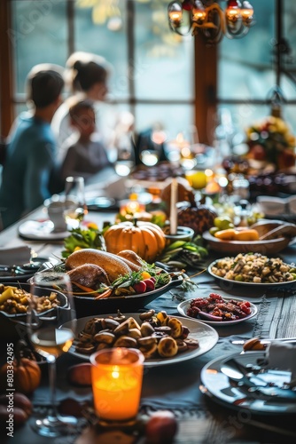 Thanksgiving Day family at the table. Selective focus.