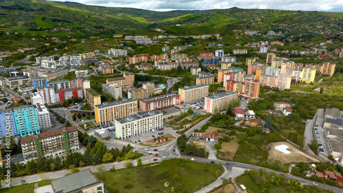 Aerial view of Poggio Tre Galli in Potenza, Basilicata, Italy. It is a peripheral part of the regional capital city.