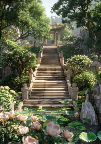 Stairway to the oriental temple