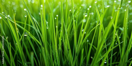 Close-up of green grass with dew drops