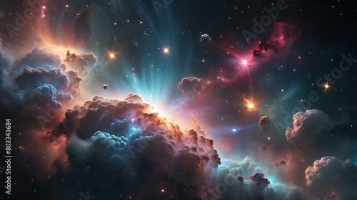 Abstract background of a beautiful galaxy view full of stars and clouds. Colorful space view with stars and nebulas © MoezZ