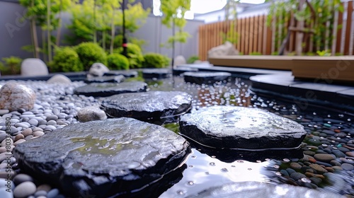 Stepping stones in a Zen garden with blurred background