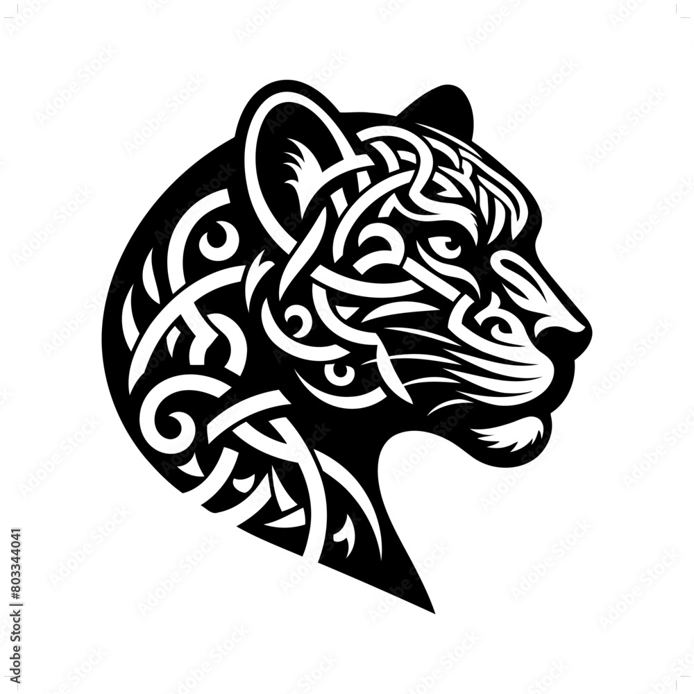 panther, jaguar, leopard silhouette in animal celtic knot, irish, nordic illustration