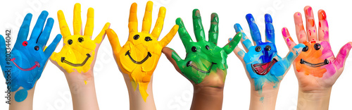 6 mains peintes avec des sourires de différentes couleurs photo